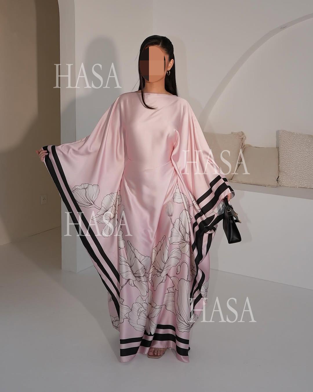 HA6556 Colorblock Print Cardigan Robe Dress