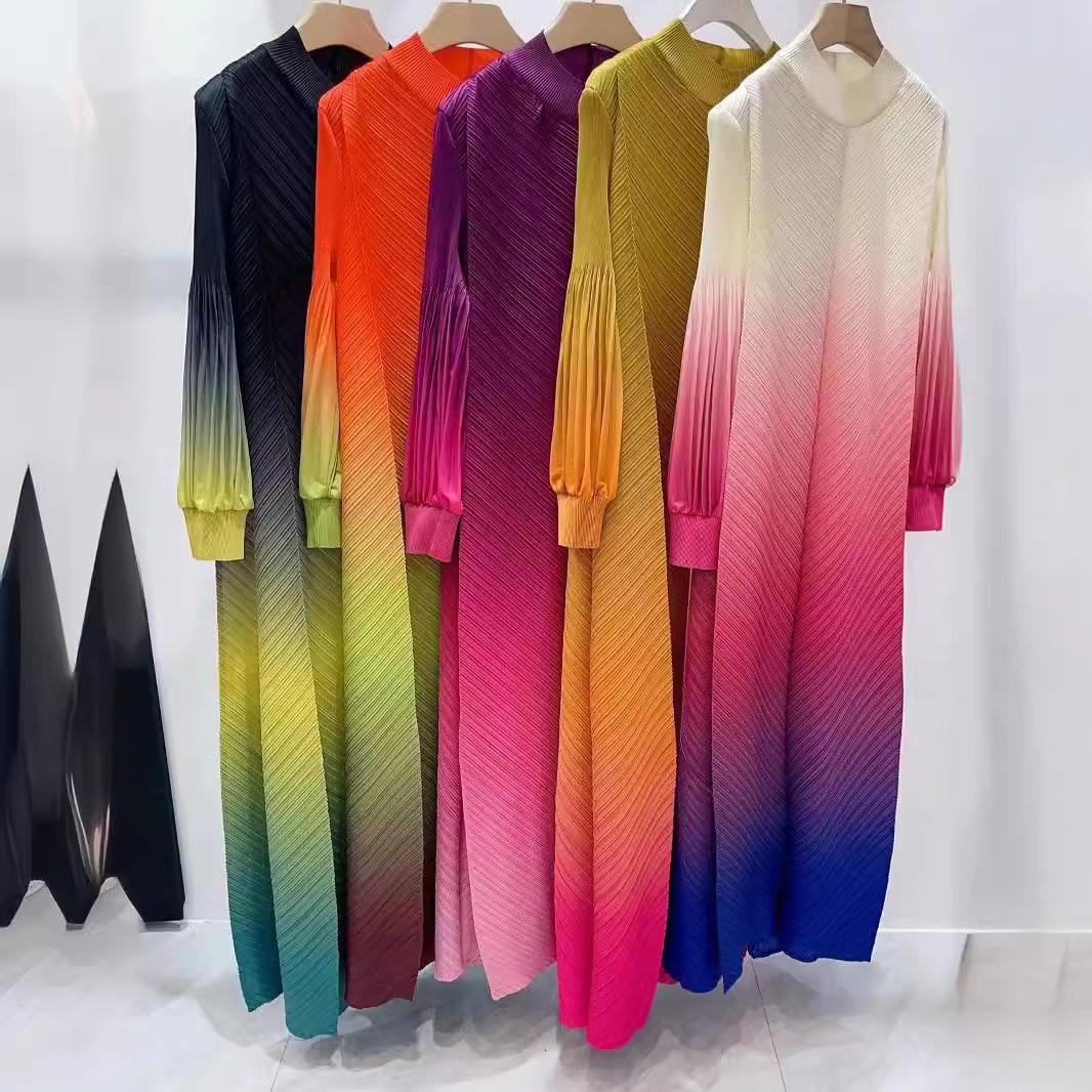 HS5824 Women's clothing gradual change color lantern sleeves high sense middle east dress