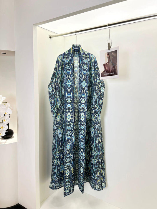 HS6716 Rtisan Elegance  Blue Printed Abaya with Traditional Motifs