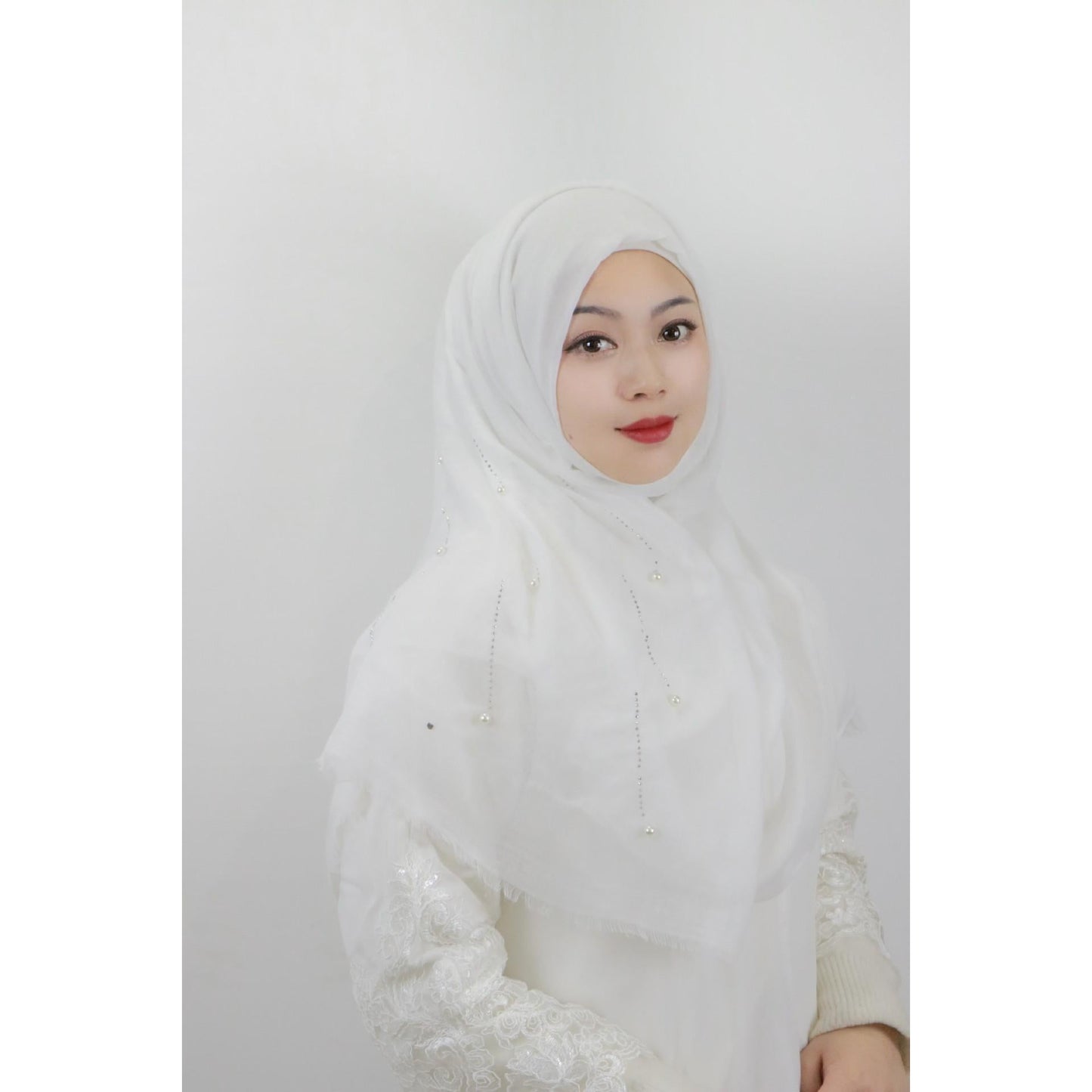 HAYA HA1106 Solid Color Scarf Long Beaded Shawl Headband