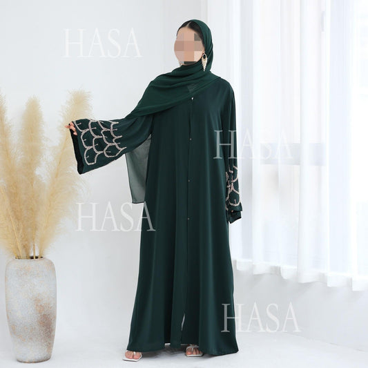 HA6608 Solid Color Hand-beaded Long Cardigan (headscarf Not Included)