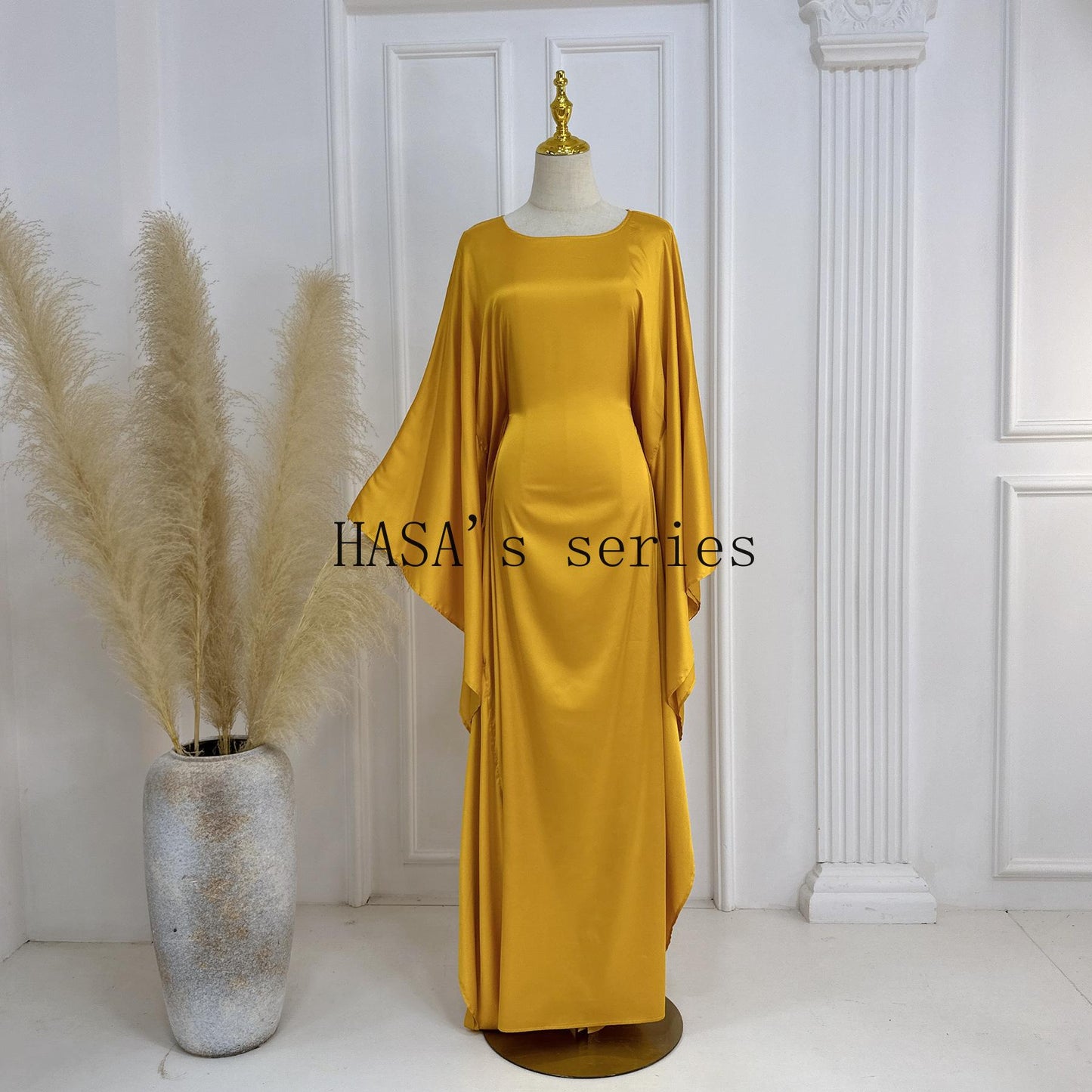 HA1504 Satin Batwing Sleeve Kaftan with Inner Belt