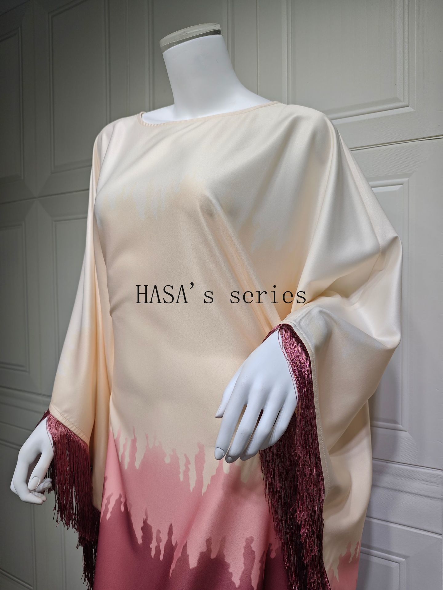 HS5095 Romantic Gradient Fringed Robe, Elegant Printed Long Dress