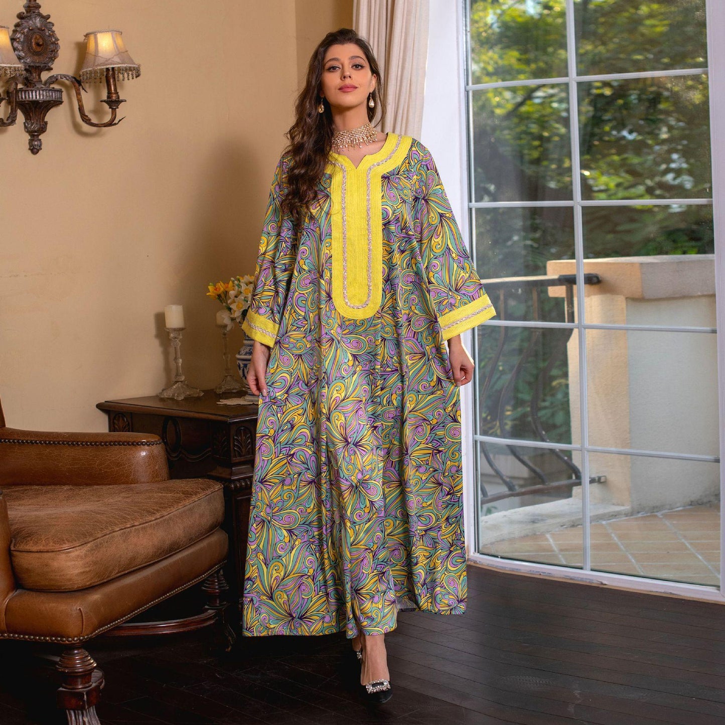 HAYA HAYA1074 Muslim Embroidered Hot Diamond Dress