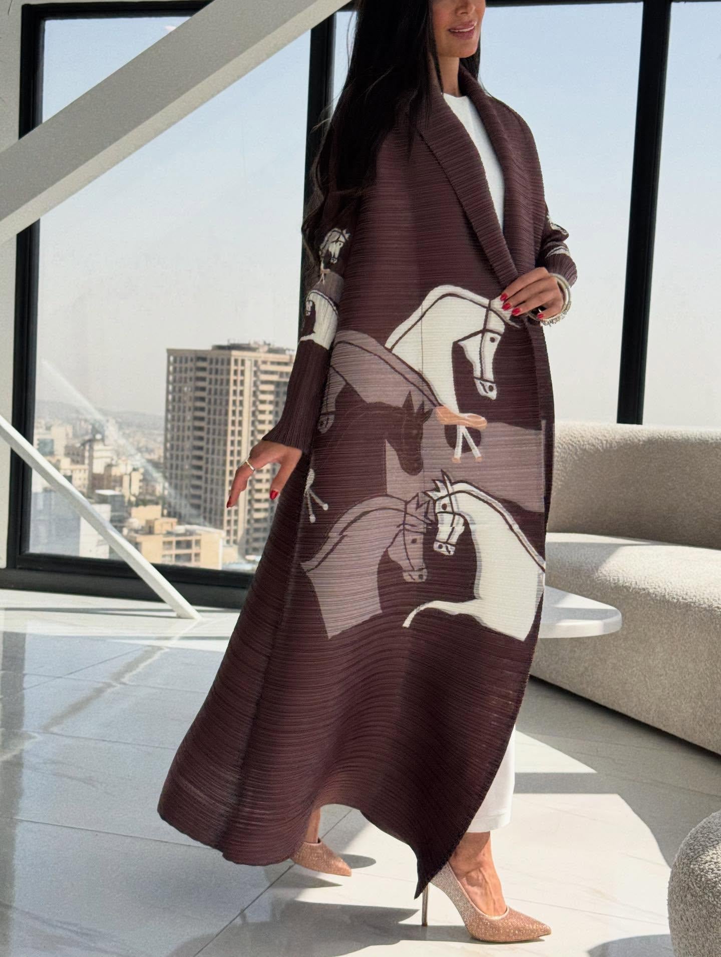 HS6718 Questrian Elegance | Brown Abaya with Horse Motifs