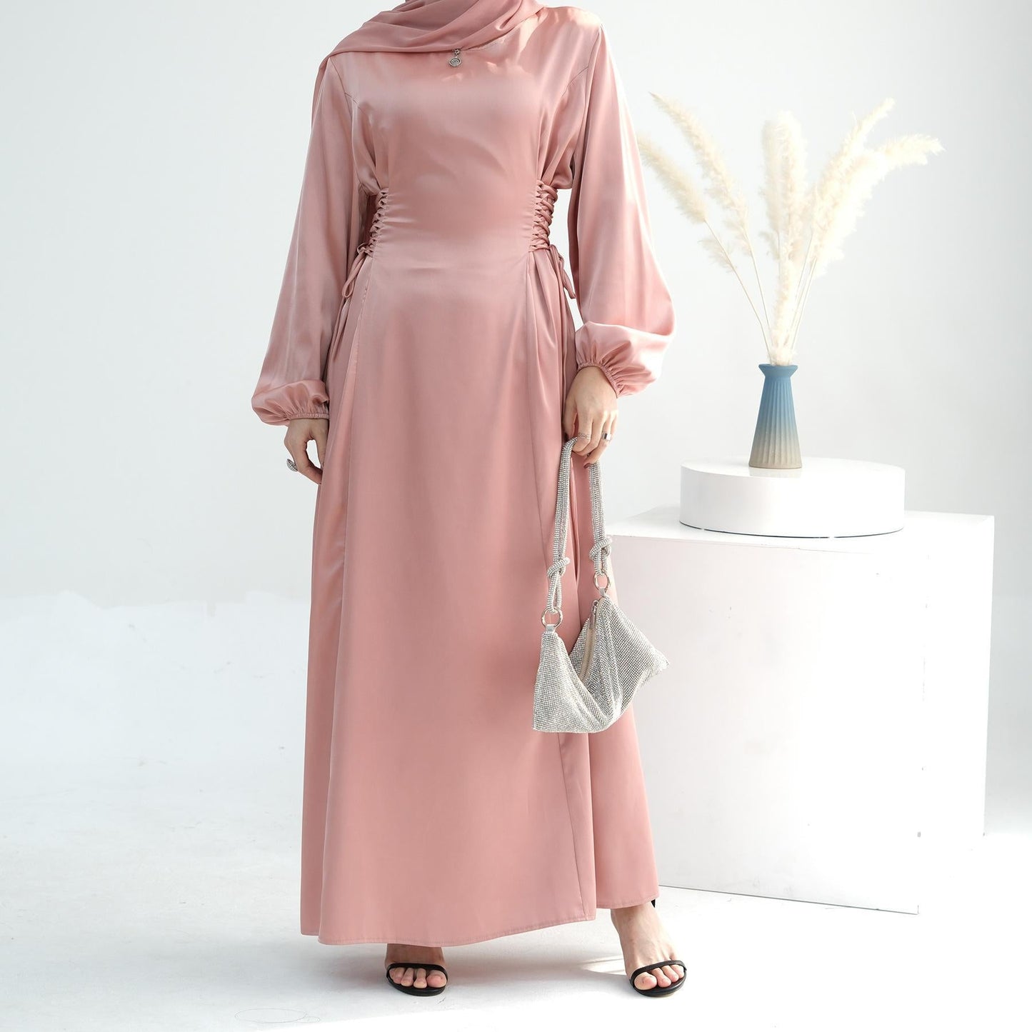 HAYA HAYA0991 Solid Color High-necked Slim Elegant Dress