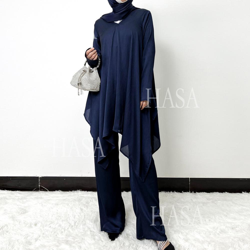 HS5854 High-end crepe linen two-piece robe, irregular design shows fashion(Headband not included)