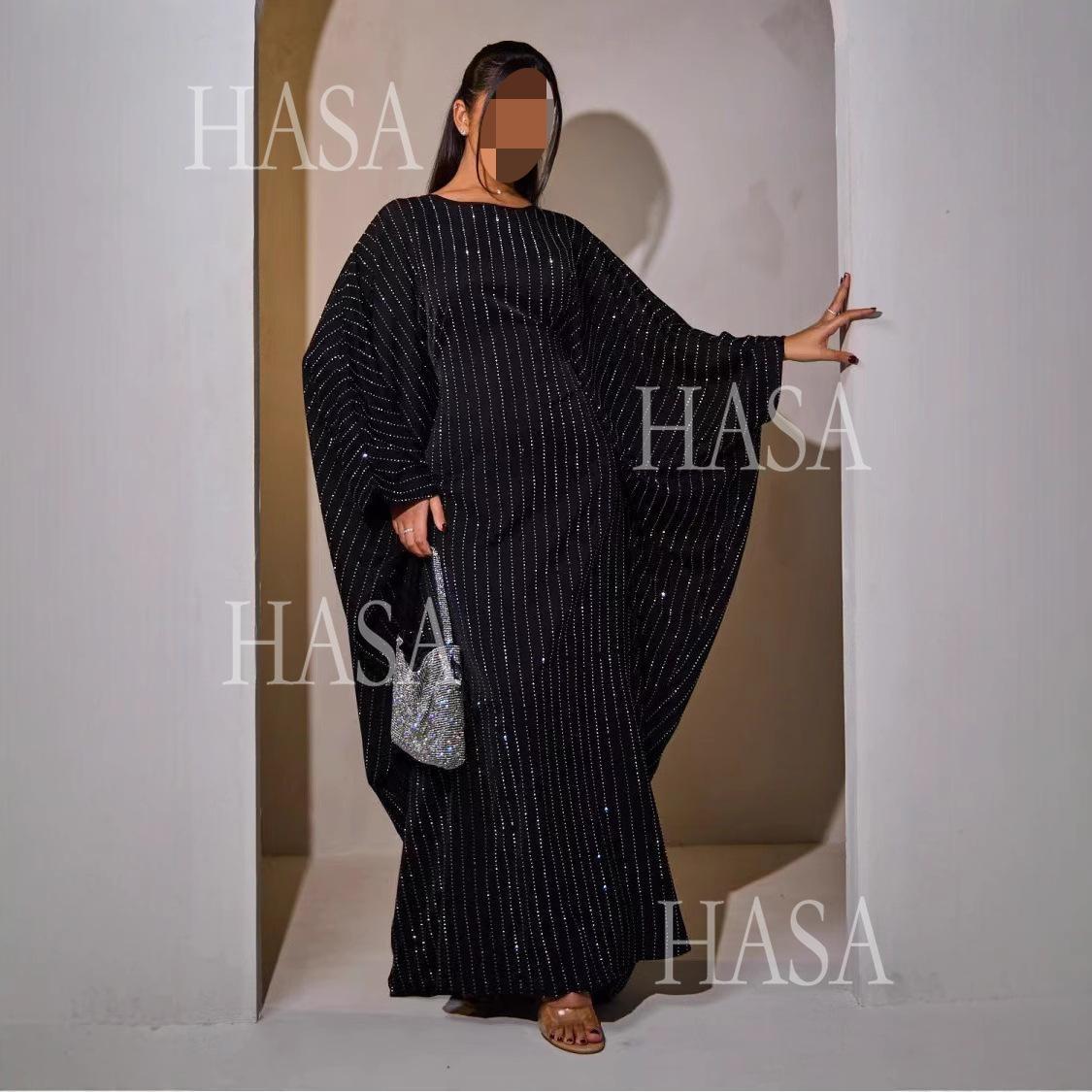 HA6483 Drape Rhinestone Gown with Simple Wide Sleeves