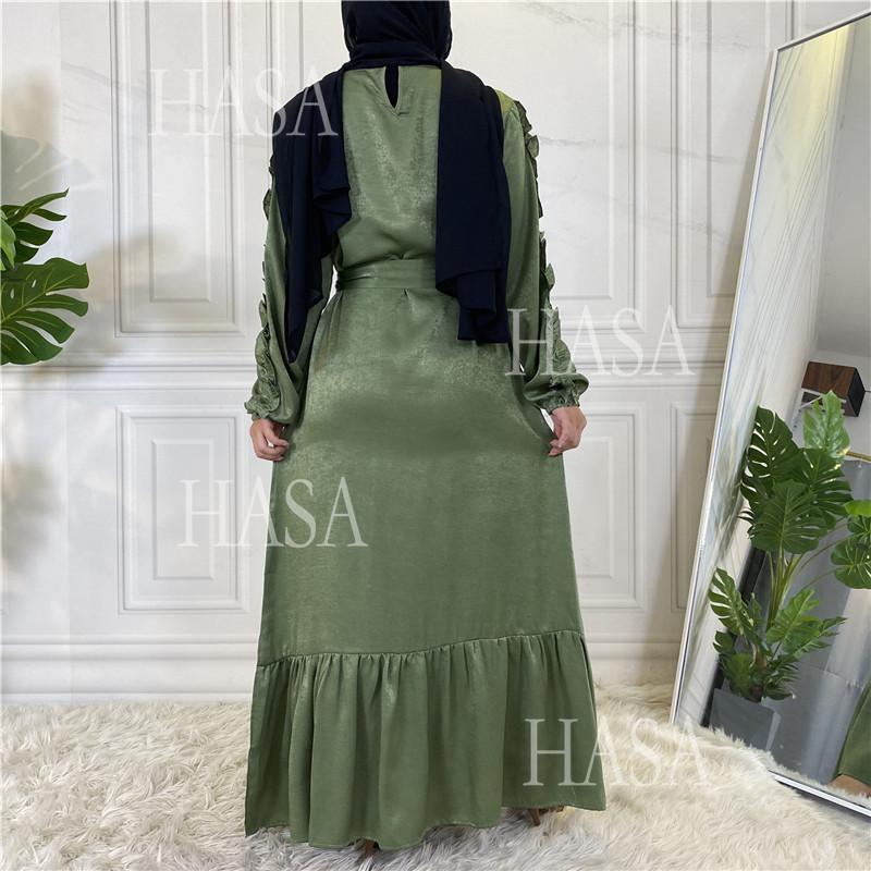 HA6591 Solid Color Turtleneck Long Sleeve Dress with Pleated Waistband