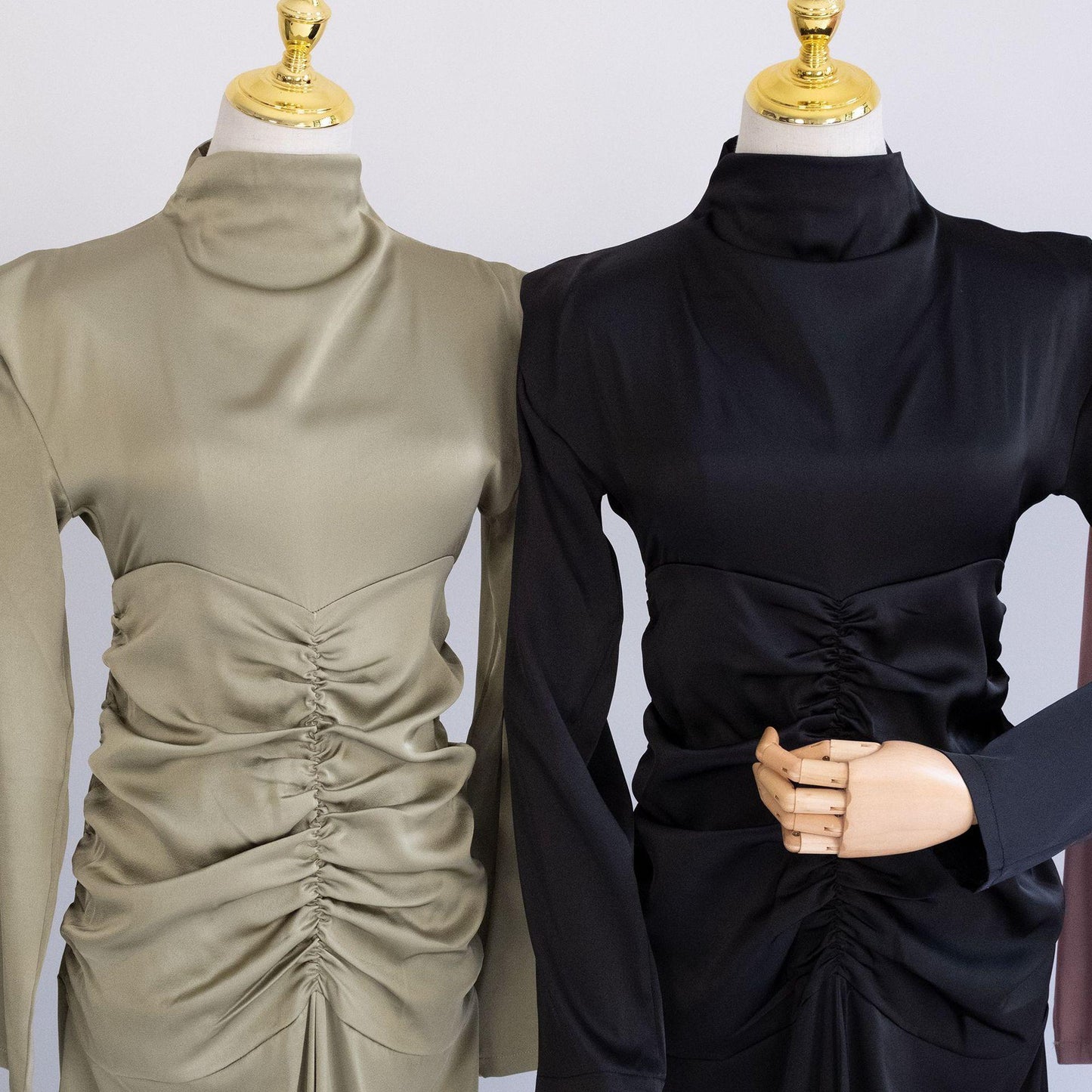 HAYA HAYA1020 Solid Color High Neck Slimming Robe Dress