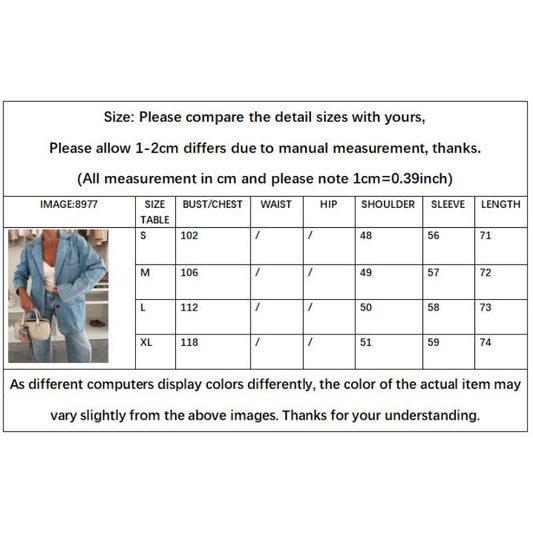 HA6181 Fashionable Casual Loose Washed Blue Denim Women's Blazer