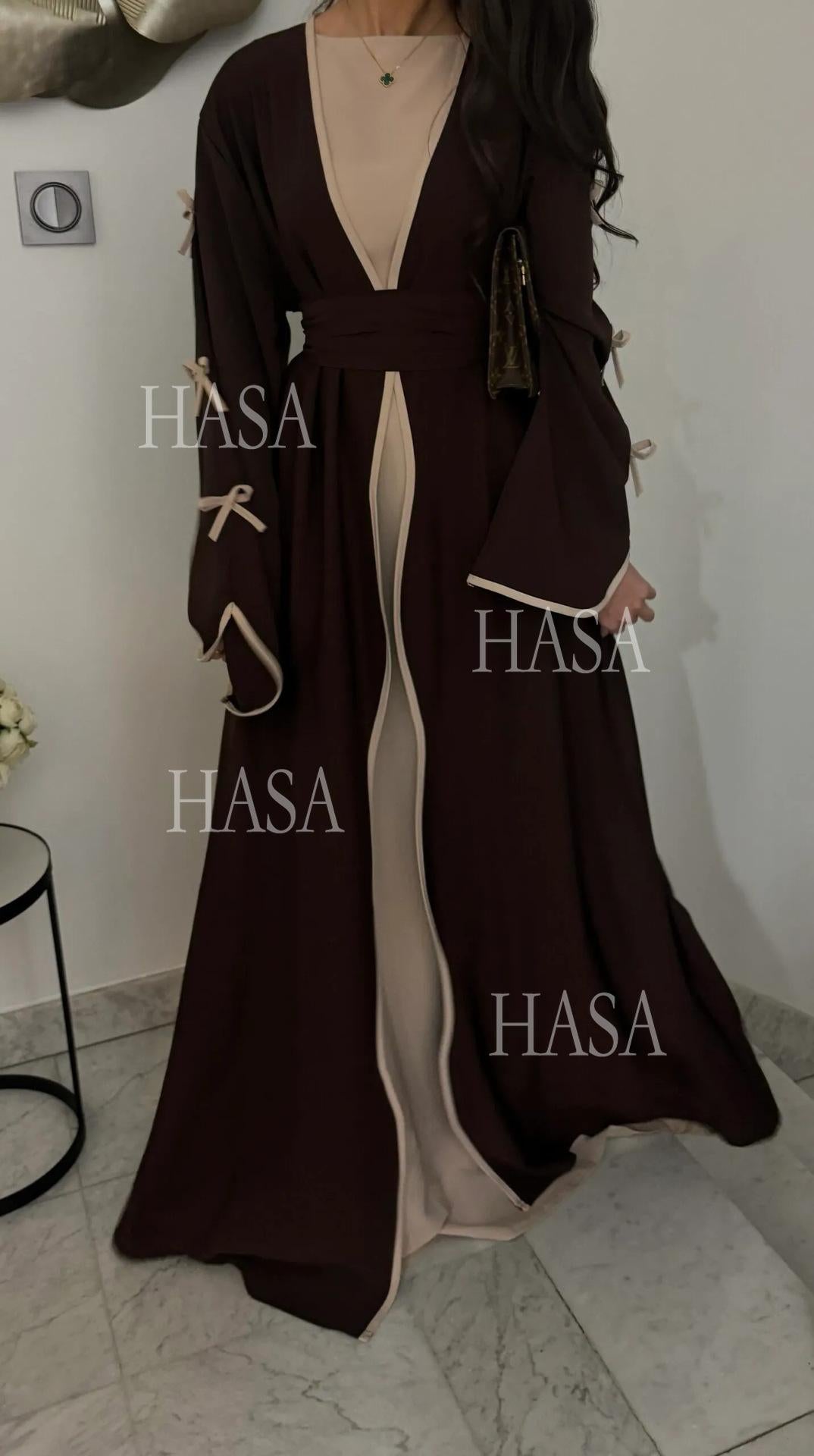 HA5862 Elegant Wavy-edge Bow Robe (with Belt) for A Feminine Look
