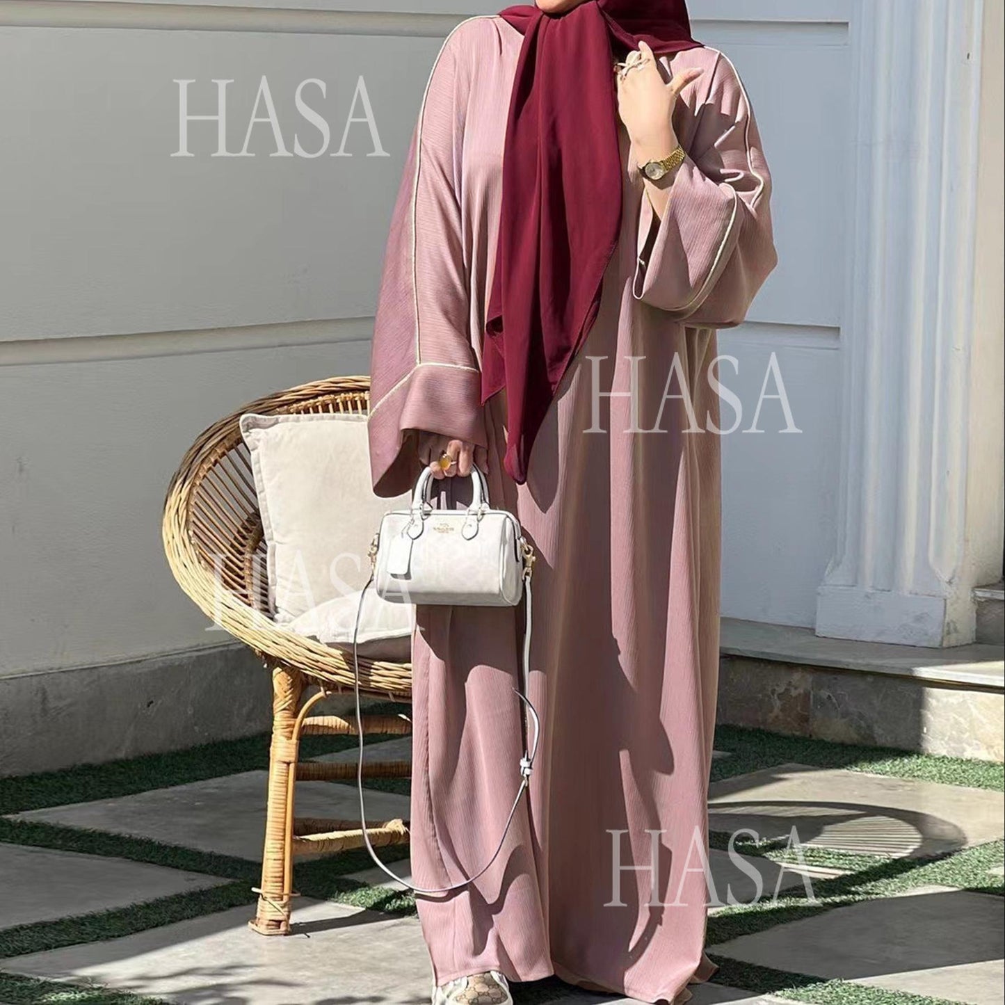 HA5876 Robe with Detailed Design and Gentle Texture for Daily Light Wear abayas