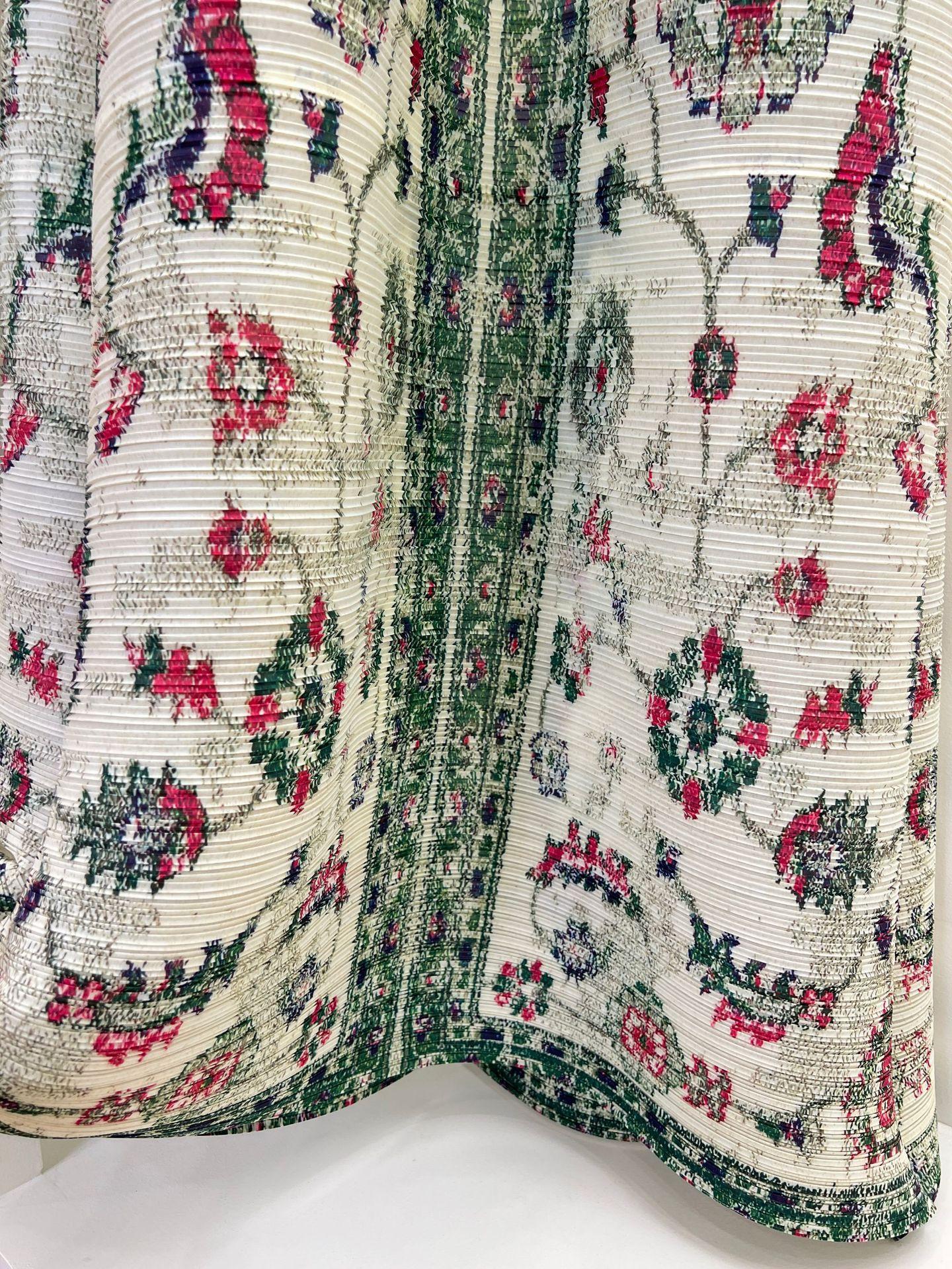 HS6722 Porcelain Dreams  White Abaya with Green & Red Floral Prints
