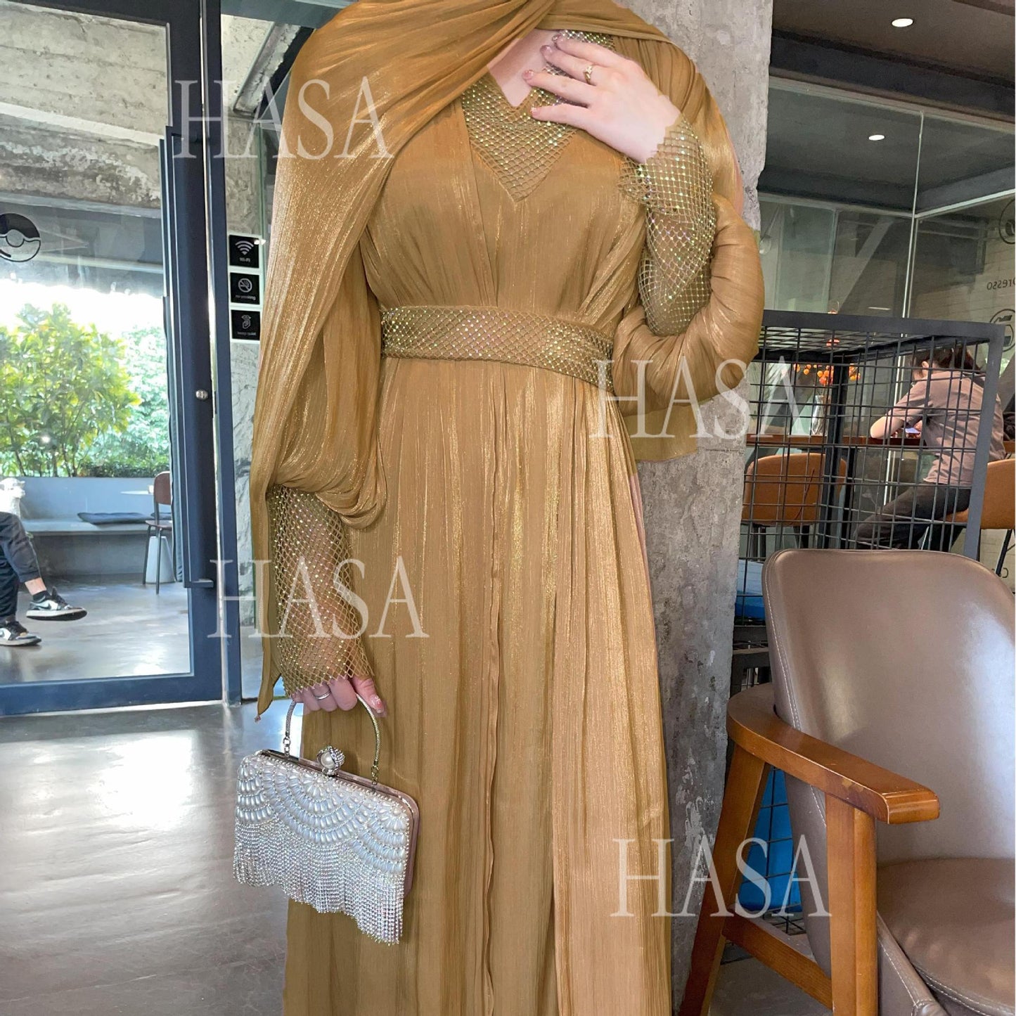 HA6481  Chiffon Robe 4 - Piece Set for Graceful Look
