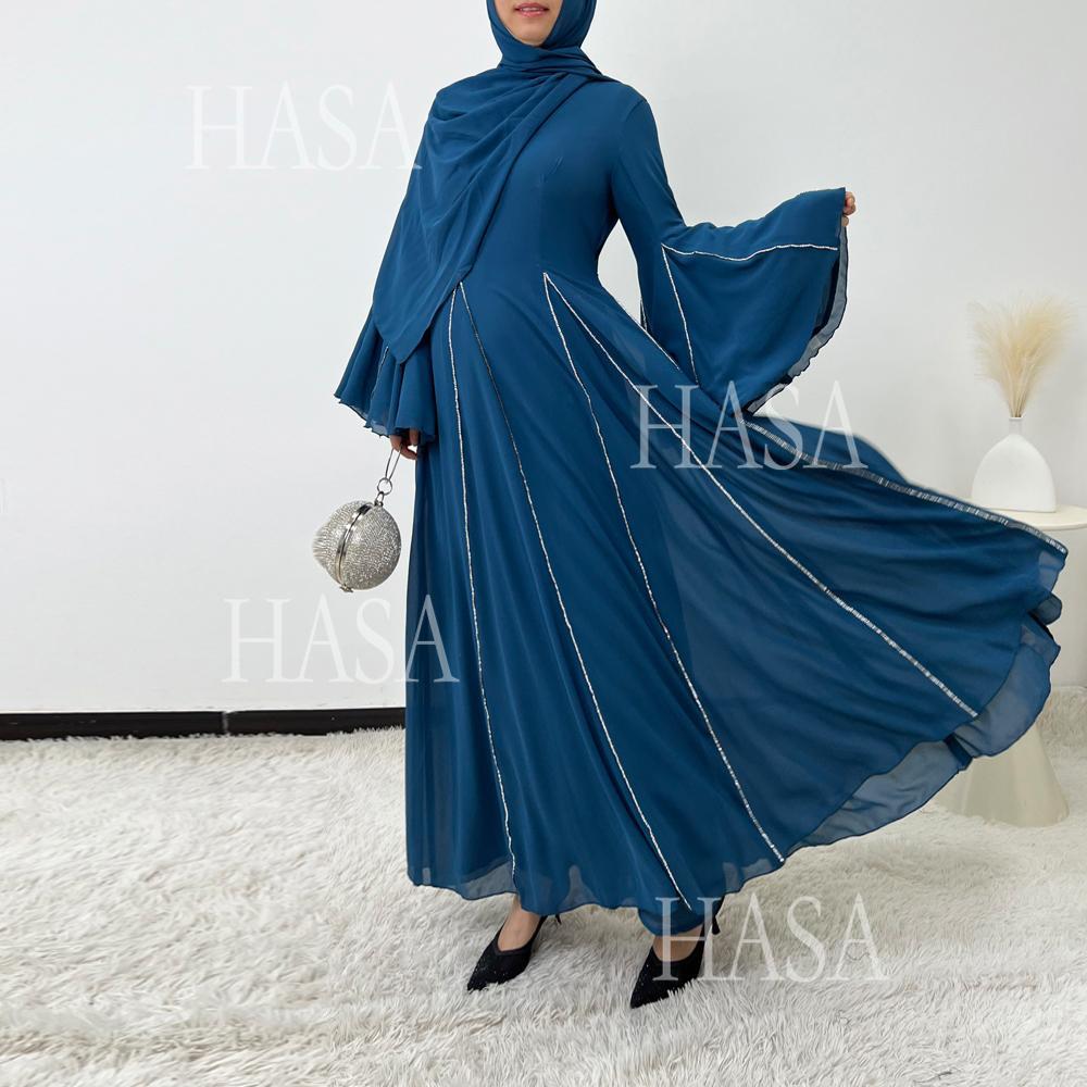 HA6497 Solid Color Light Luxury Chiffon Long Skirt Suit