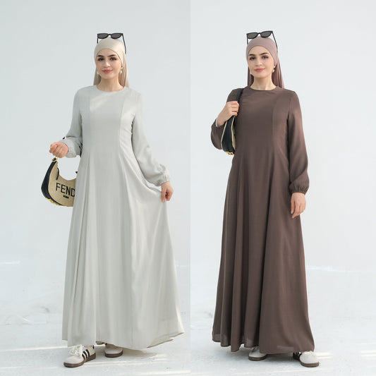 HA6632 Double Lined Simple Long Sleeve Dress