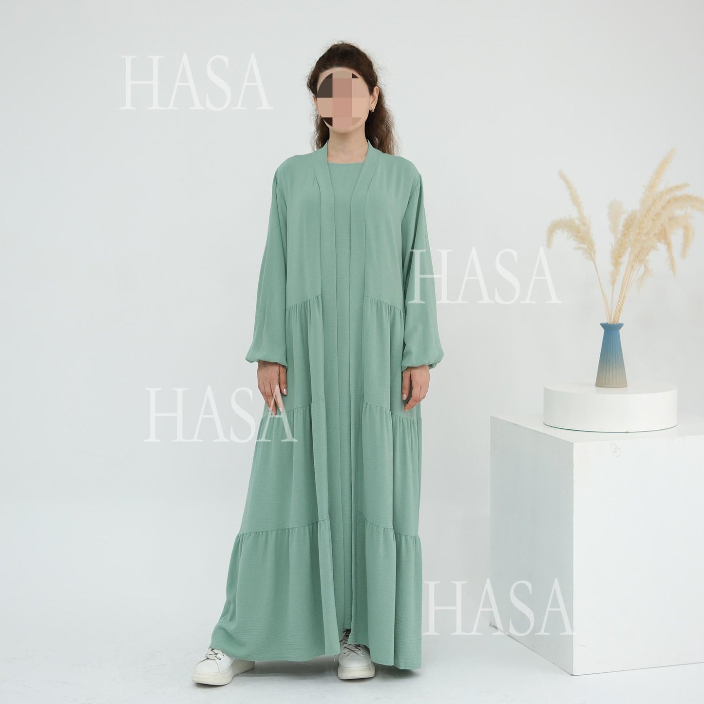 HA6559  Solid Color Loose Robe Dress Two-piece Set