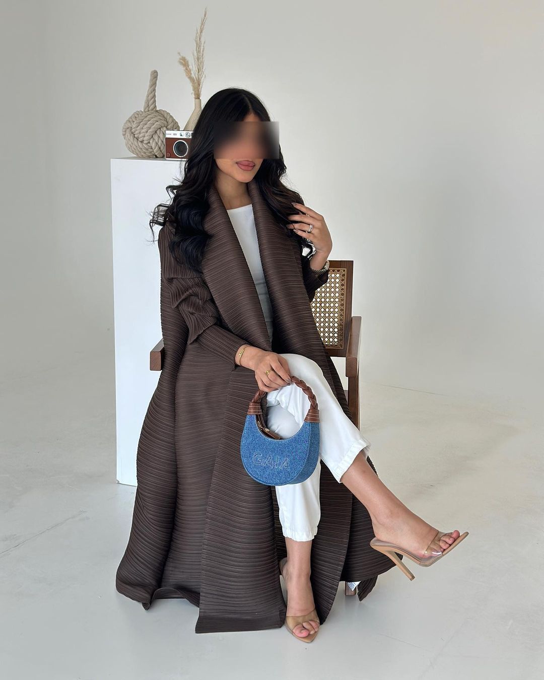 HS6729 Chocolate Crinkle | Brown Textured Open Abaya