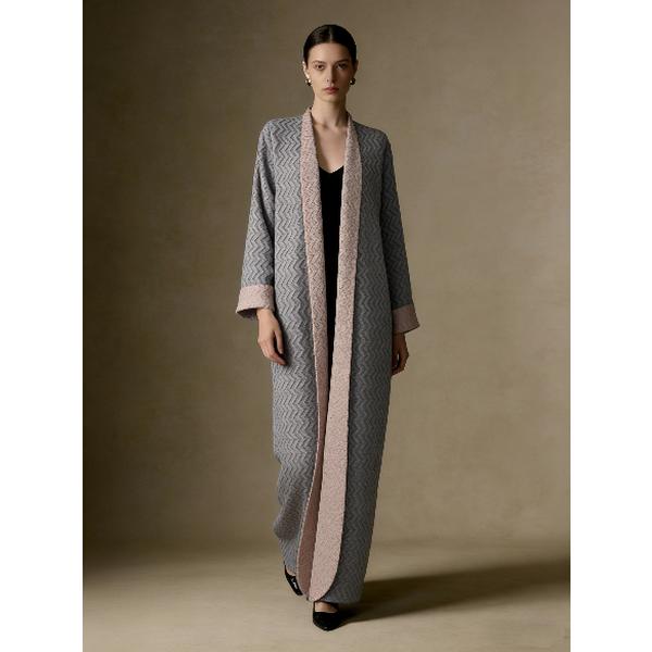 HS6703 Modern Minimalism Textured Grey Abaya with Pink Accents