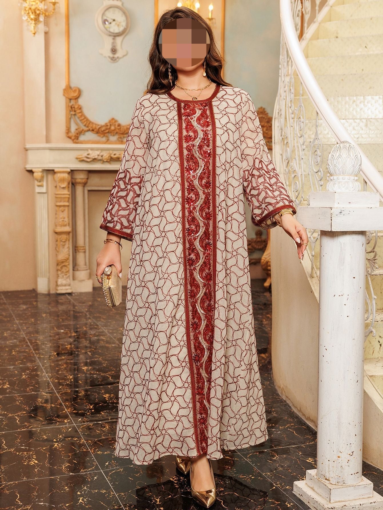 HA6668 A Simple and Elegant Long Dress Adorned with Mesh Embroidery.