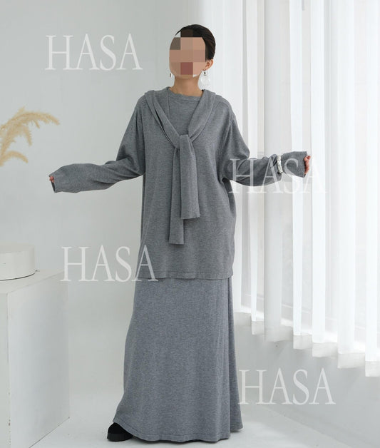 HA6609 Autumn and winter thickened knitted two-piece suit (excluding headscarf)