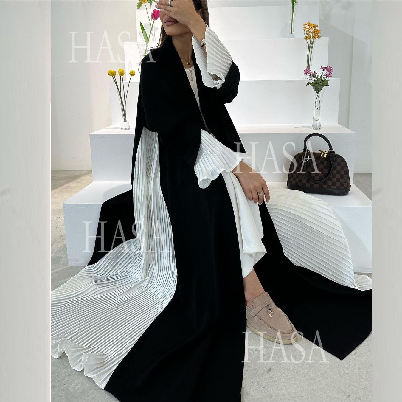 HA6567 Abaya Long Cardigan Coat with Pleated Panels