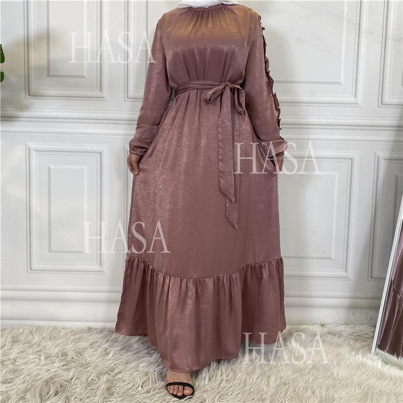 HA6591 Solid Color Turtleneck Long Sleeve Dress with Pleated Waistband
