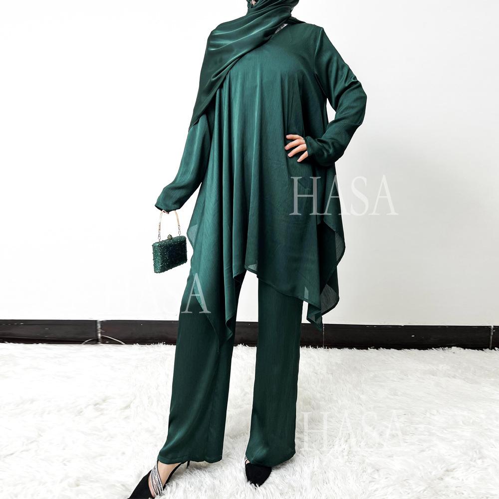 HS5854 High-end crepe linen two-piece robe, irregular design shows fashion(Headband not included)