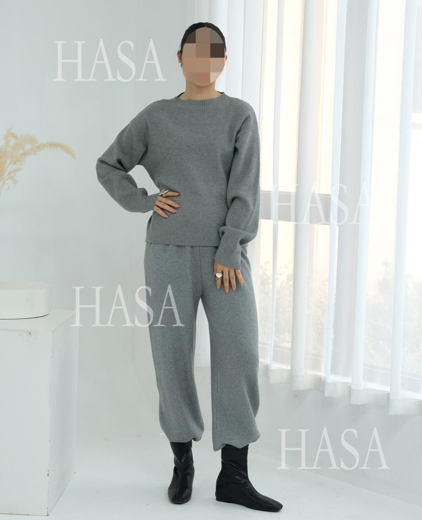 HA6595 Autumn and Winter Thickened Knitted Suit (Not Including Headscarf) | Simple Solid Color Two-Piece Suit