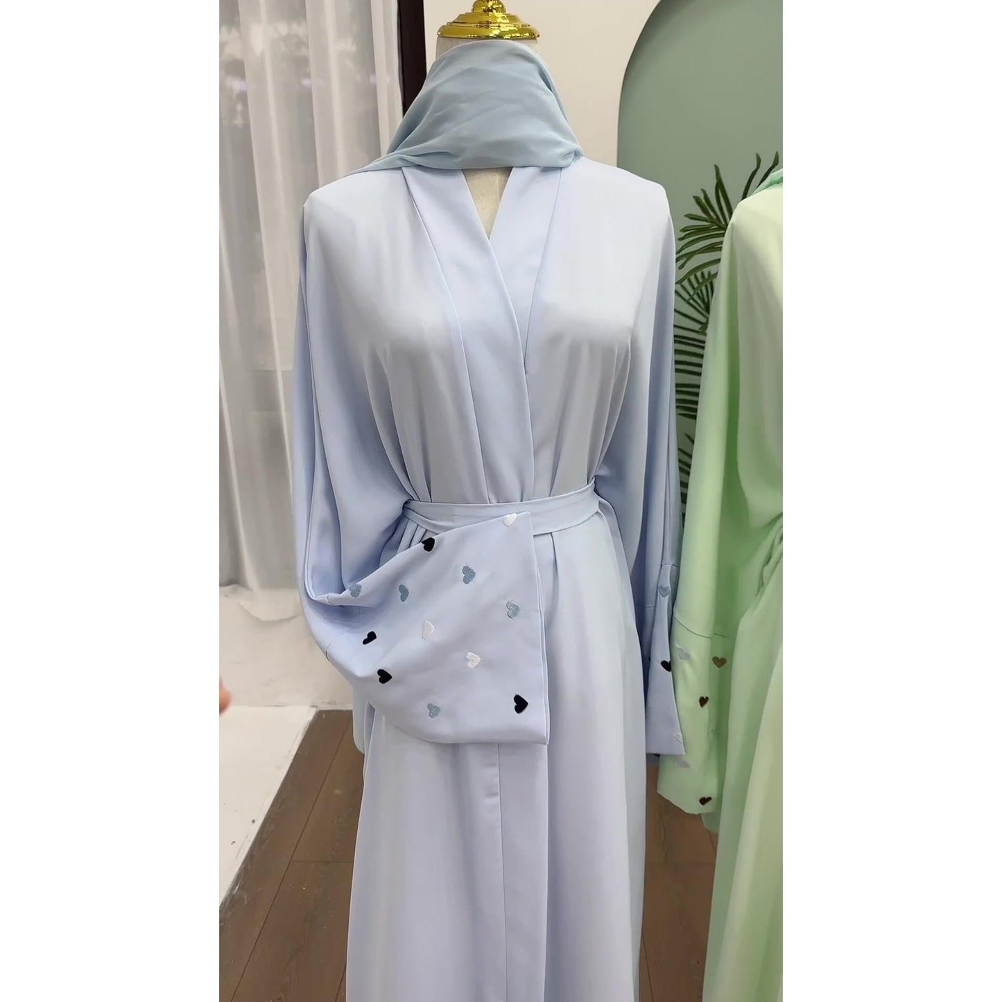 HA1502 Macaroon Color Summer Thin Sleeve Heart Embroidered Robe Cardigan