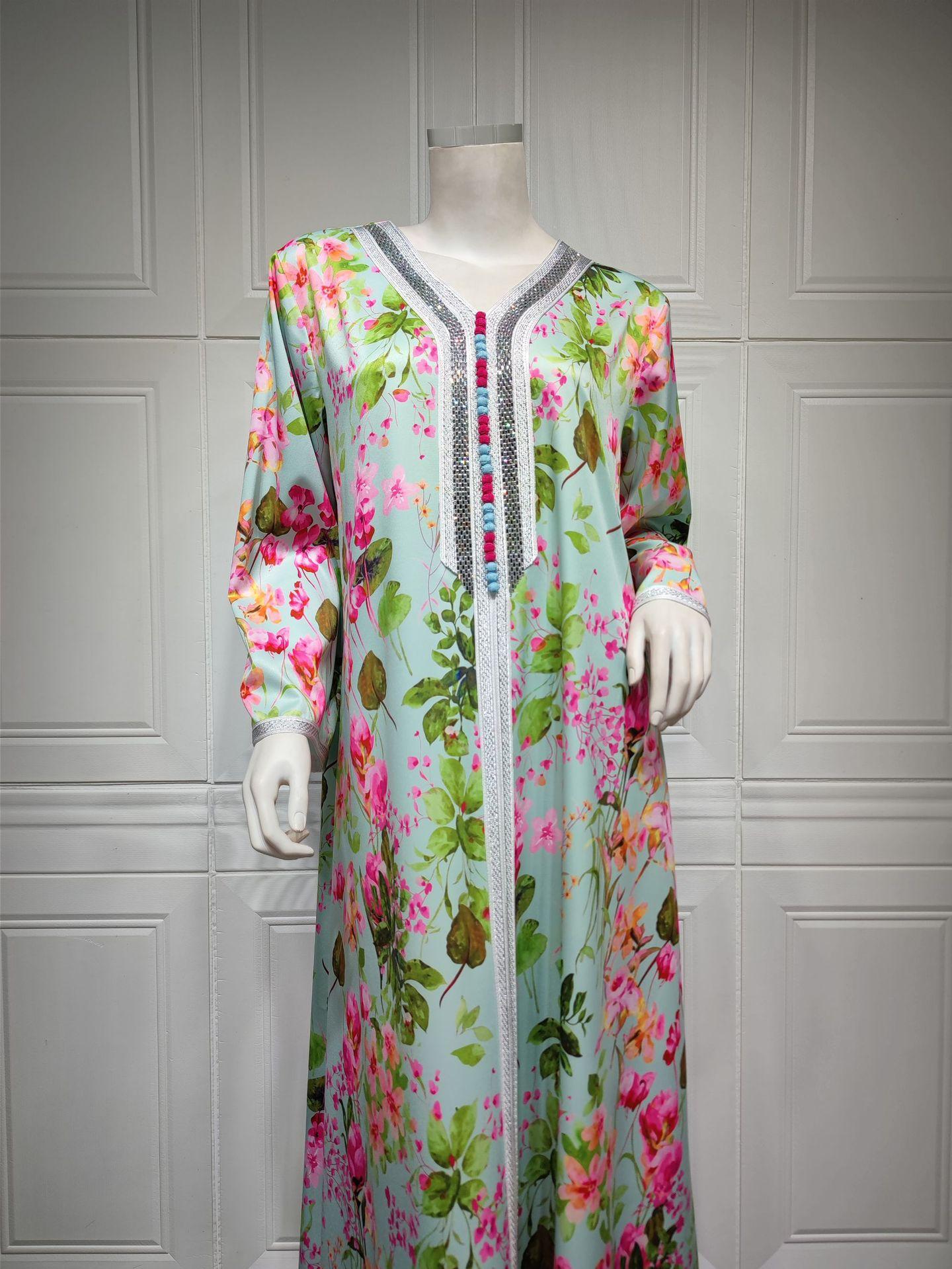 HAYA HAYA1075 Abaya Robe New Printed Rhinestone Dress