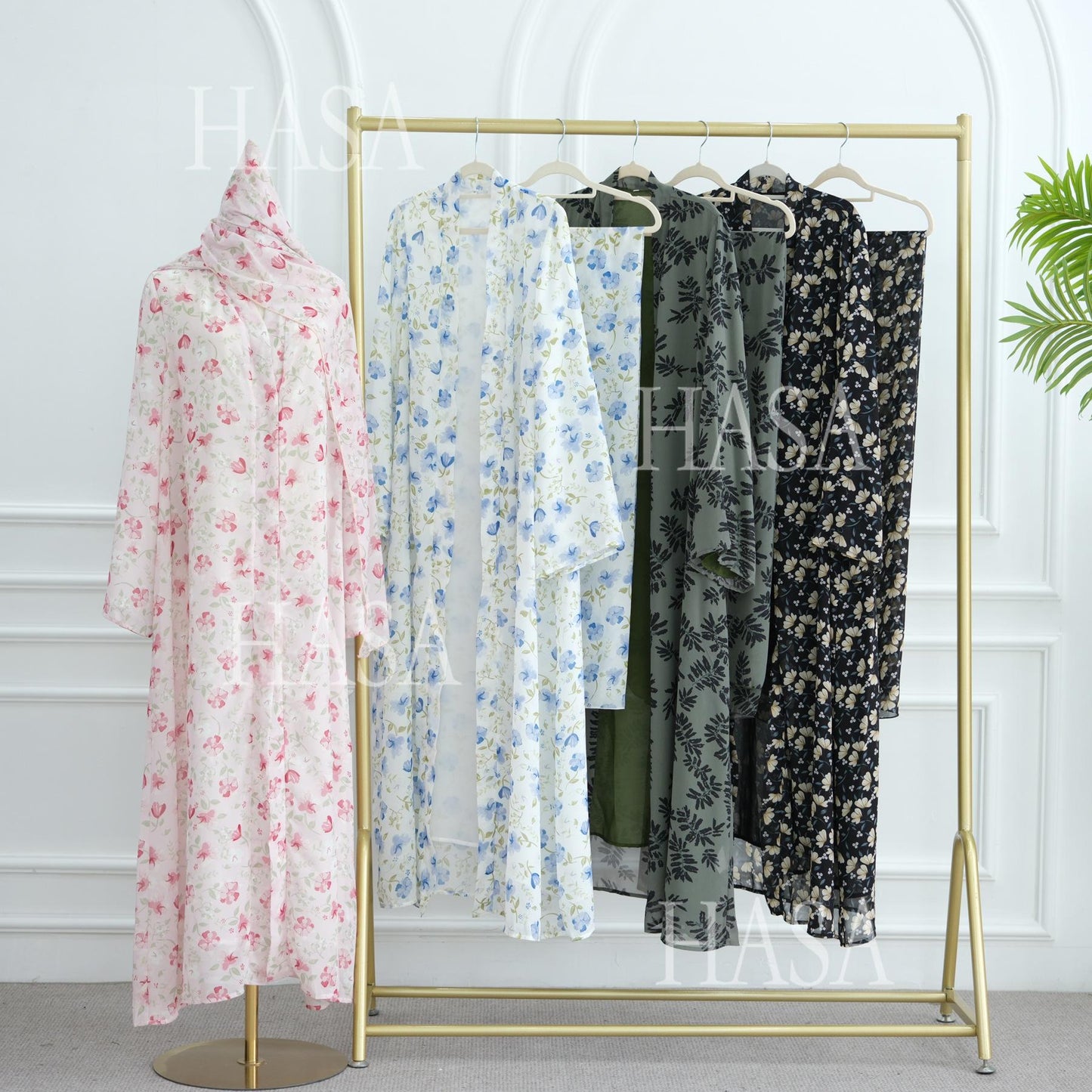 HA6515 Summer Printed Chiffon Jacket and Headscarf Two-Piece Set