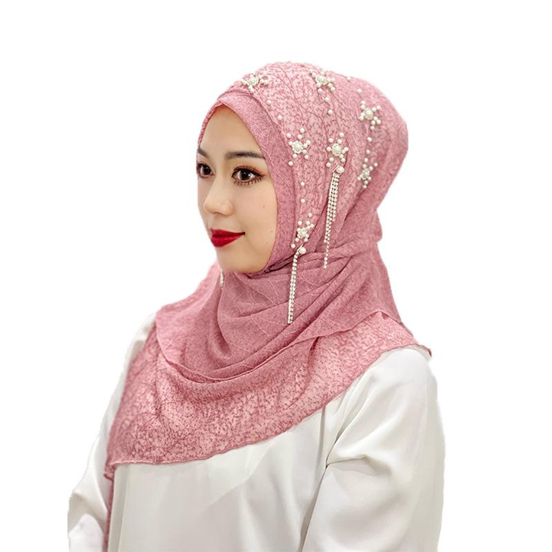 HAYA HA1107 Solid Color Headband Gold Thread Bead Flower Shawl Hat Headband
