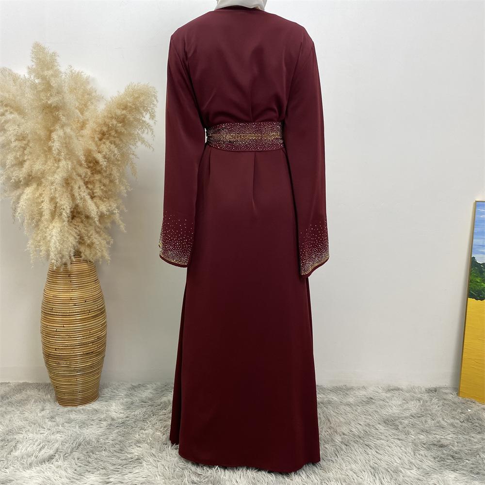 HAYA HAYA1086 Hot Diamond Lace Up Cardigan with Pocket Dress