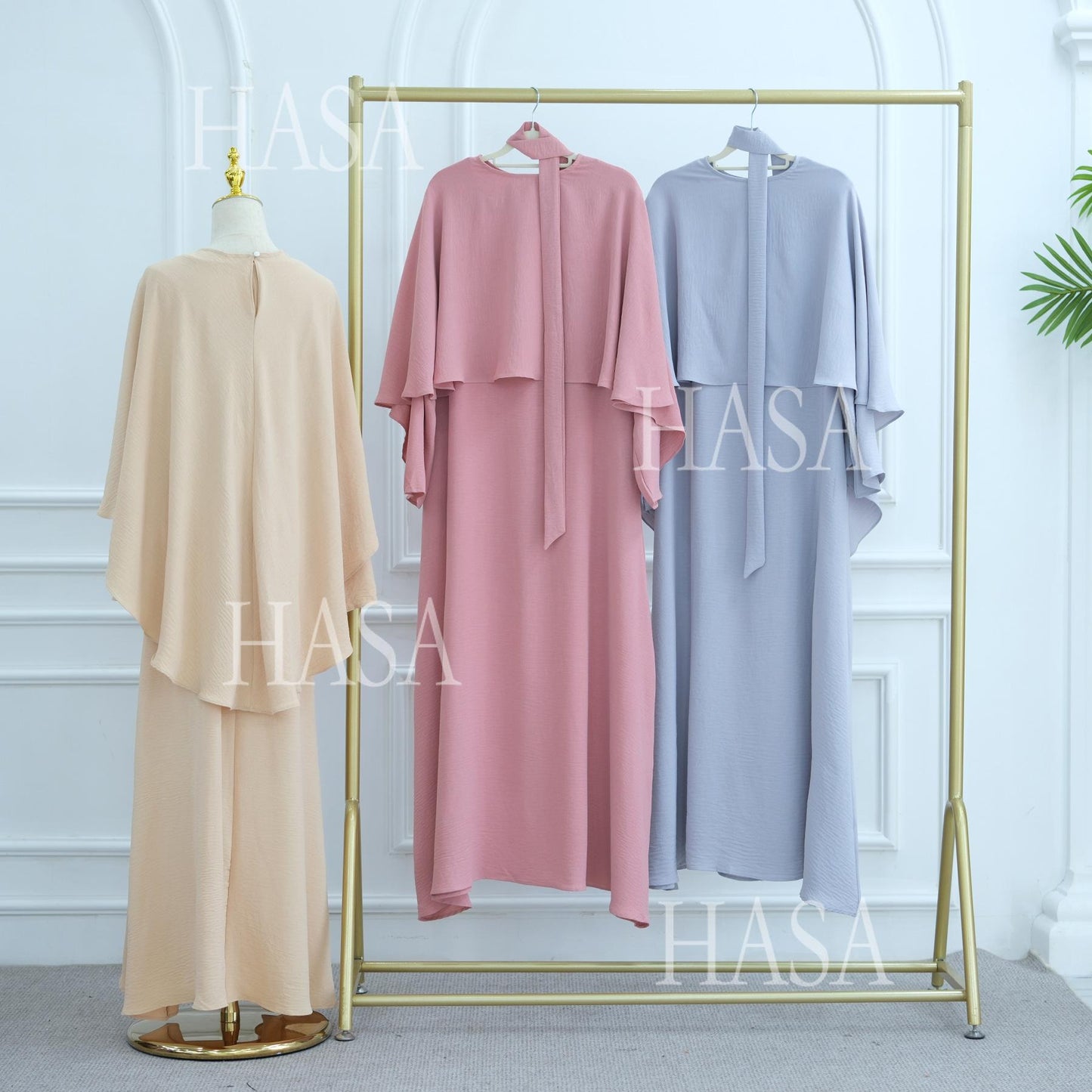 HA6532 Slim-fit waist cape robe two-piece set