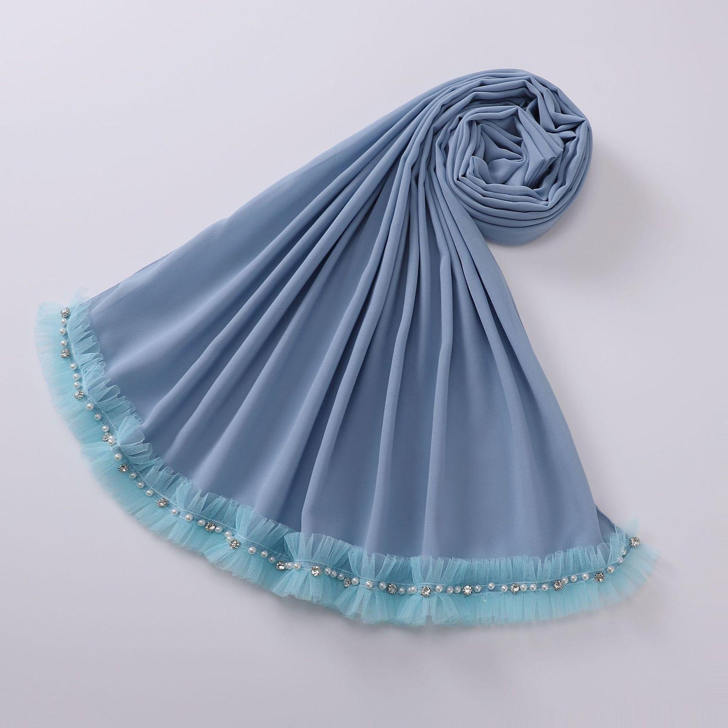 HAYA HA1118 Pearl Chiffon Lace Headscarf