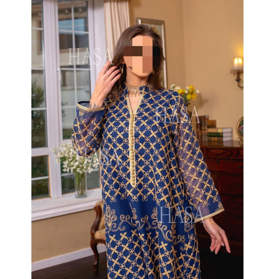 HA6640 Elegant Openwork Embroidered Abaya Long Dress