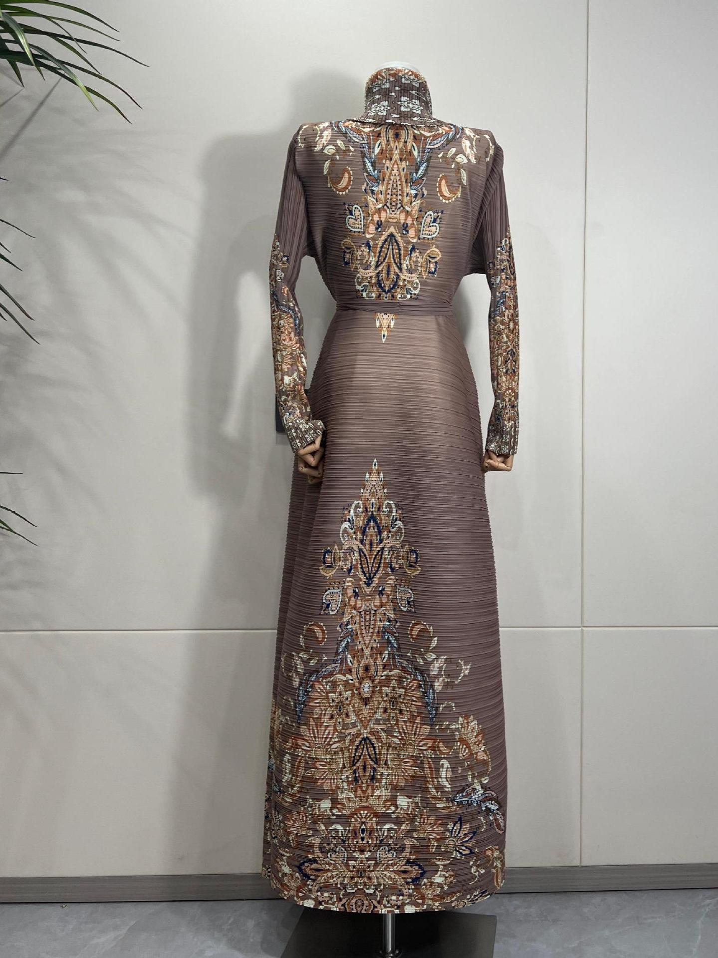 HS6715 Timeless Taupe  Elevated Abaya with Luxurious Patterned Details