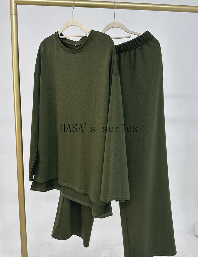 HA5488 Fashionable and Comfortable Loose Two-piece Suit - Simple Solid Color Design two  piece co  ords