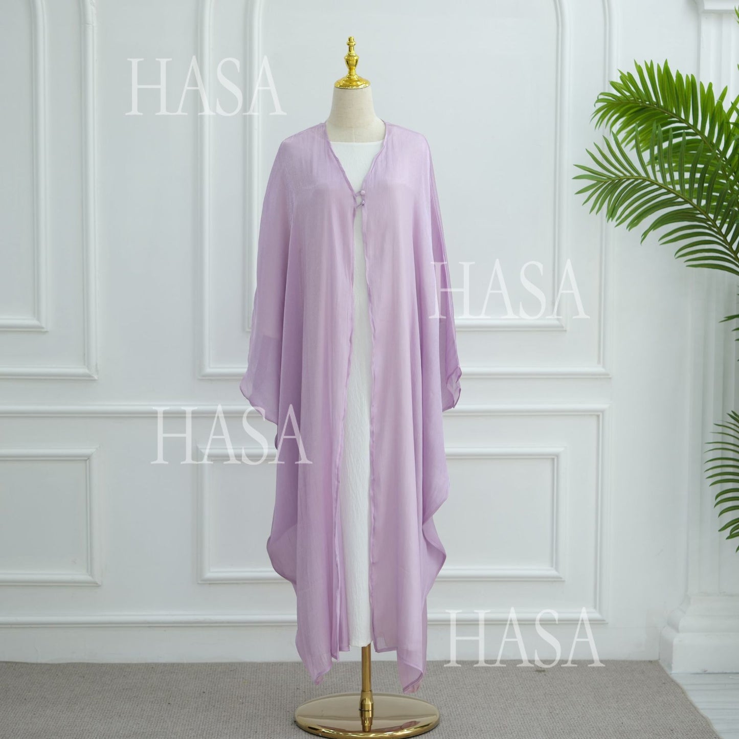 HA6534 Elegant Island Wrinkle Texture Solid Color Cardigan Robe