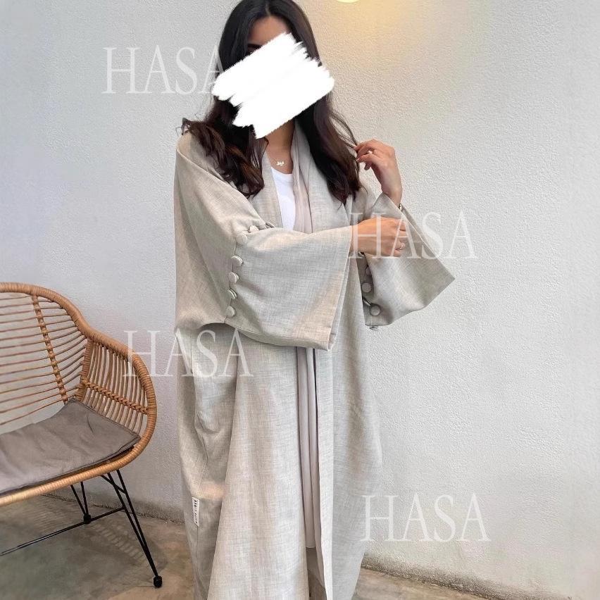 HA6561 Simple Style Large Size Long Cardigan Robe