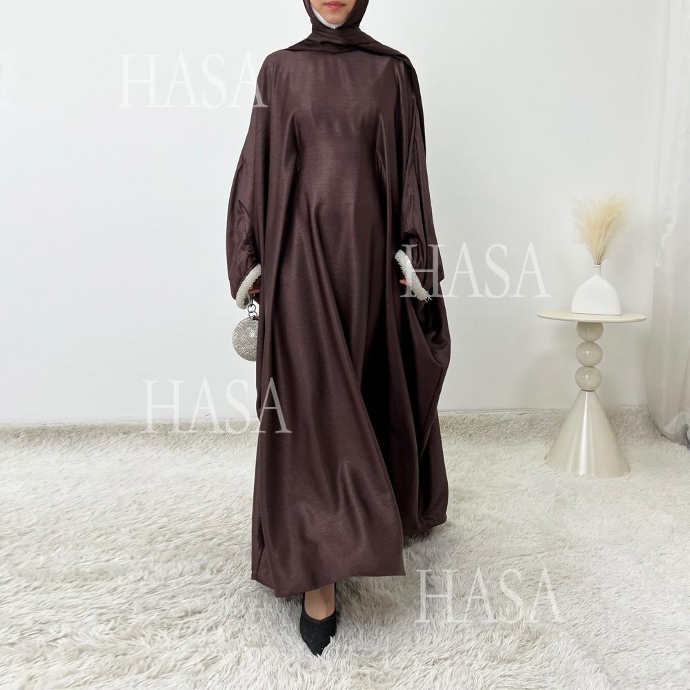 HA6496 Simple and Elegant Bat Sleeve Beaded Robe Dress (headscarf Not Included)