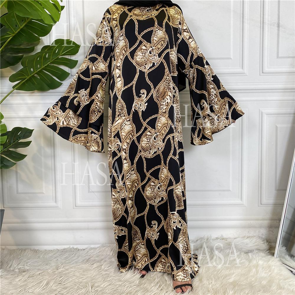 HA6590 Fashionable Printed Loose-fitting Dress with Lace-up Design and Wide Swing