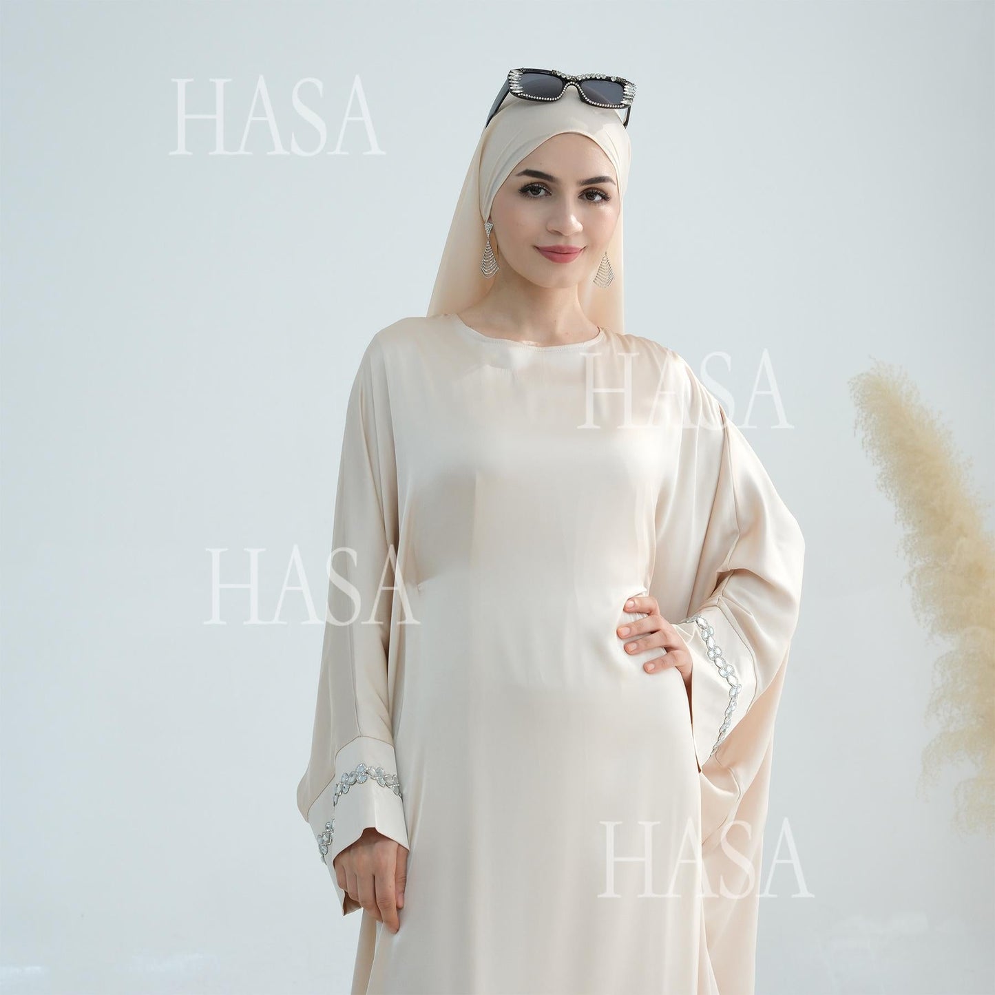 HA5882 A Cardigan Dress with Exquisite Hot Diamond Embellishment and Elegant Details closed abayas