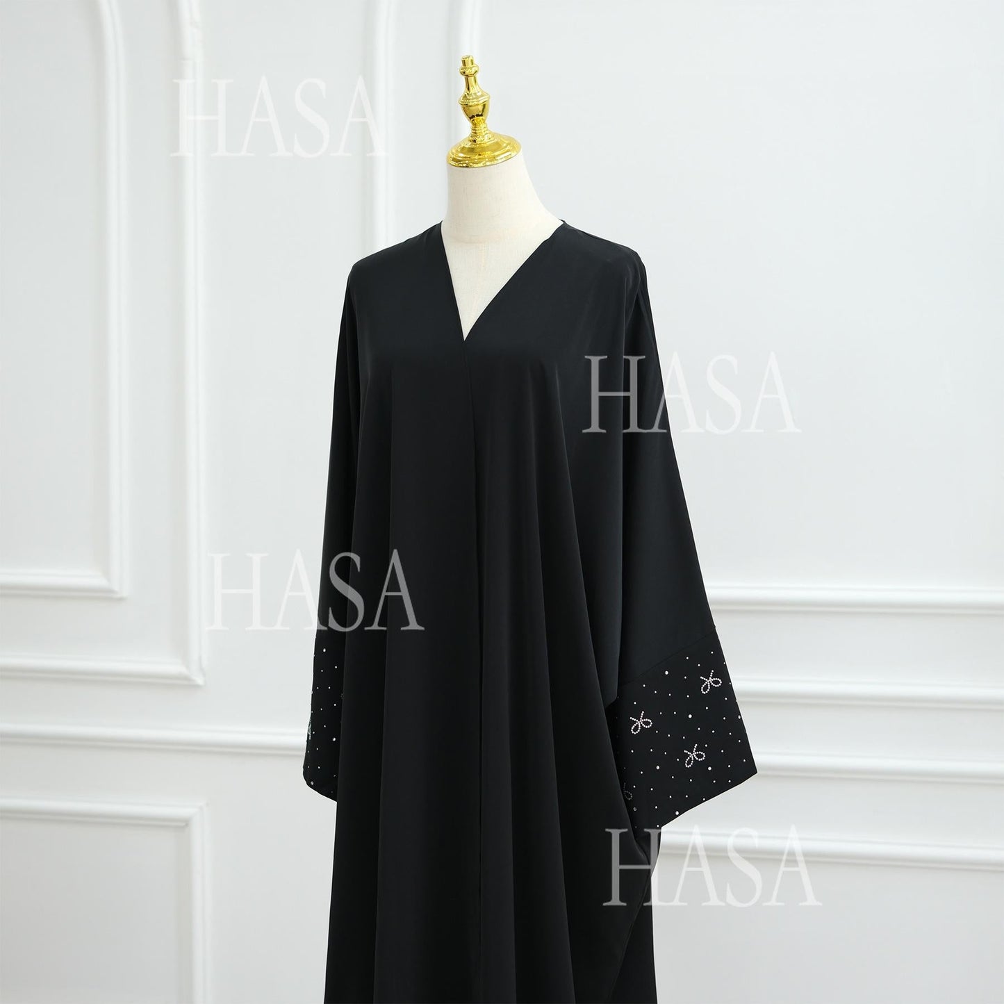 HA6492  Long-sleeved Robe with Bow and Beading