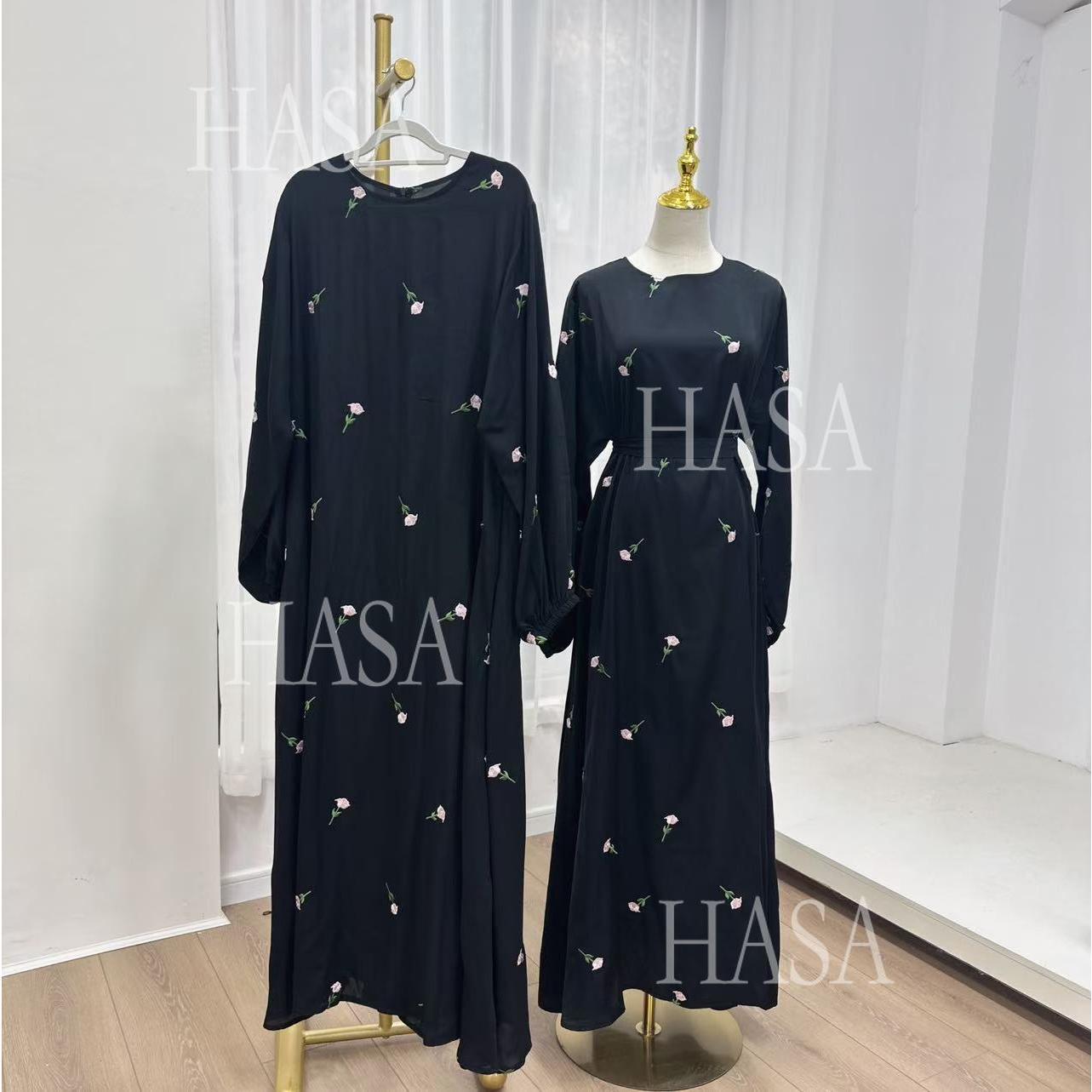HA5871 Flower Embroidered Two-piece Dress | Elegant Swing + Belt Design