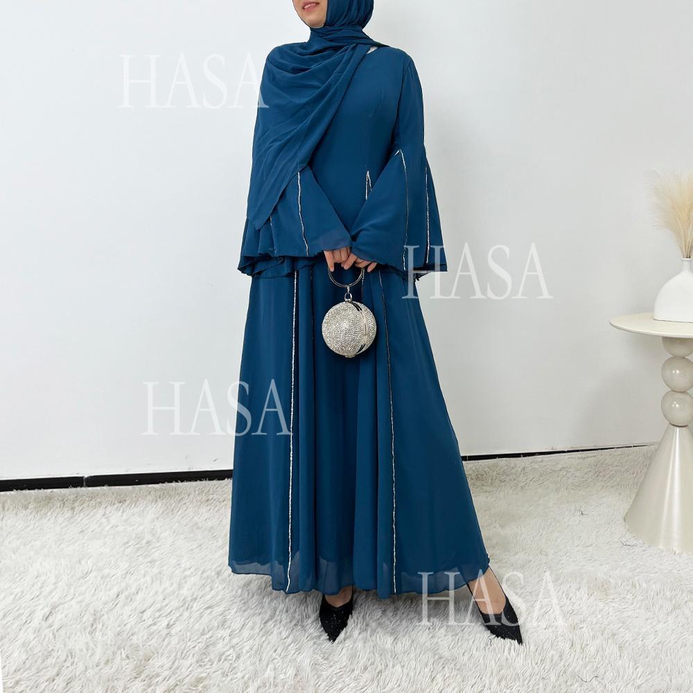 HA6497 Solid Color Light Luxury Chiffon Long Skirt Suit