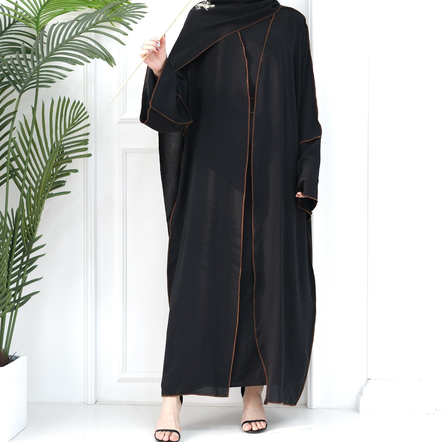 HAYA HA1095 3pcs Set Cardigan+without Sleeves Inner Dress+Hijab