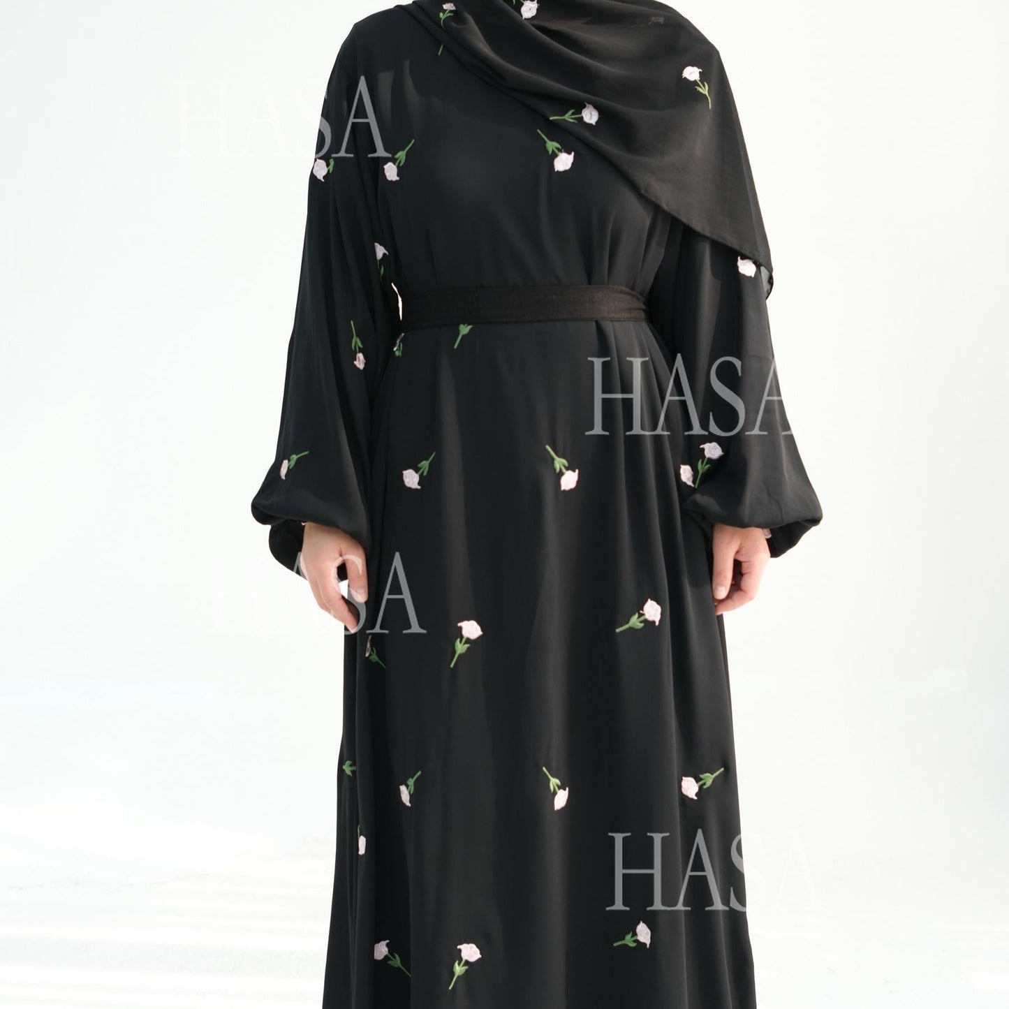 HA5871 Flower Embroidered Two-piece Dress | Elegant Swing + Belt Design